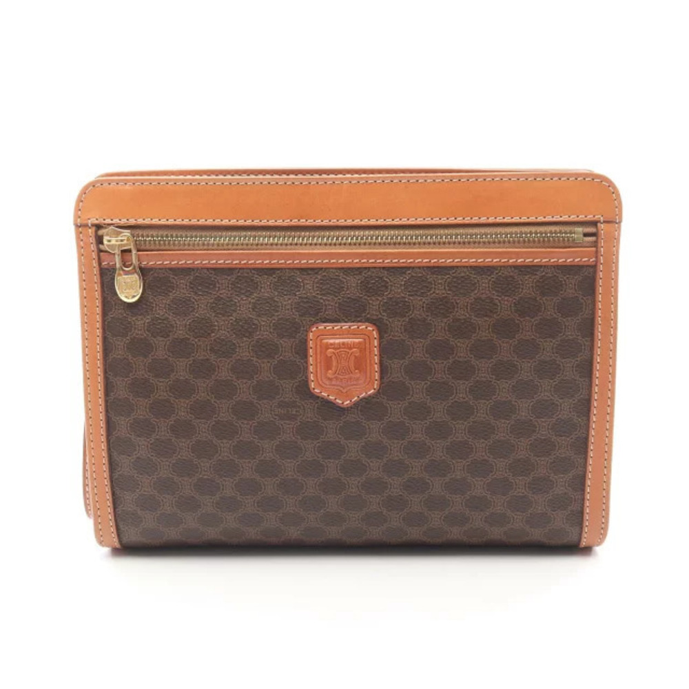 Celine Macadam Shoulder Bag Canvas Leather Brown